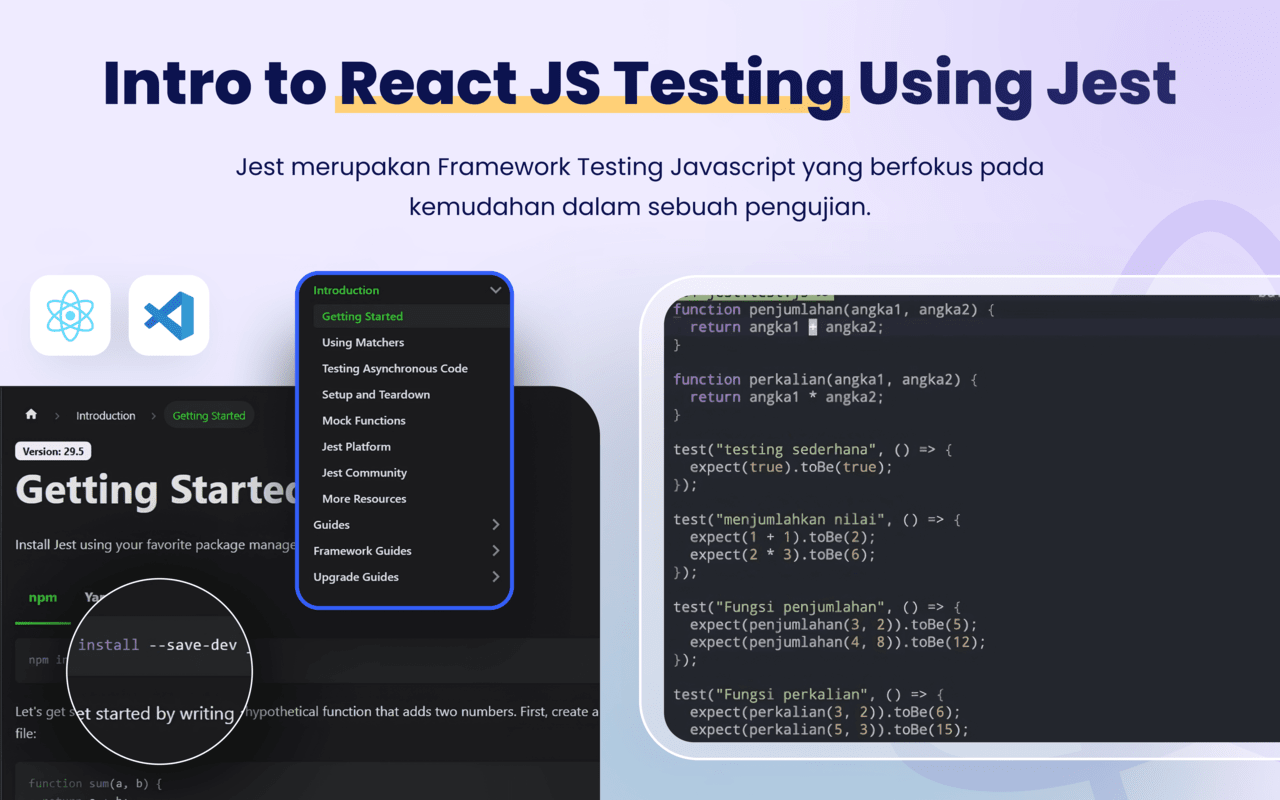 Foto kelas React JS Testing dengan Jest dan RTL
